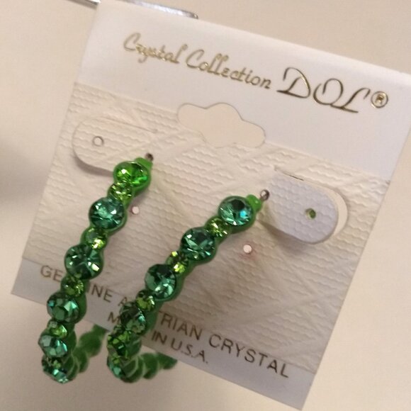 NEW Genuine Green Peridot Austrian Crystal Large Round Hoop Earrings 45mm - Picture 3 of 7